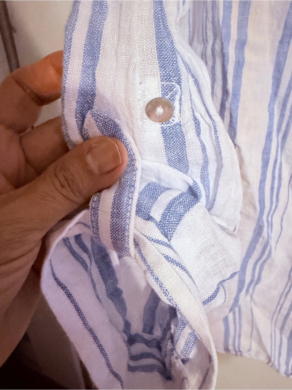 JNY Jones New York 100% Linen Blue White Striped Button Up Shirt Large - Picture 7 of 9